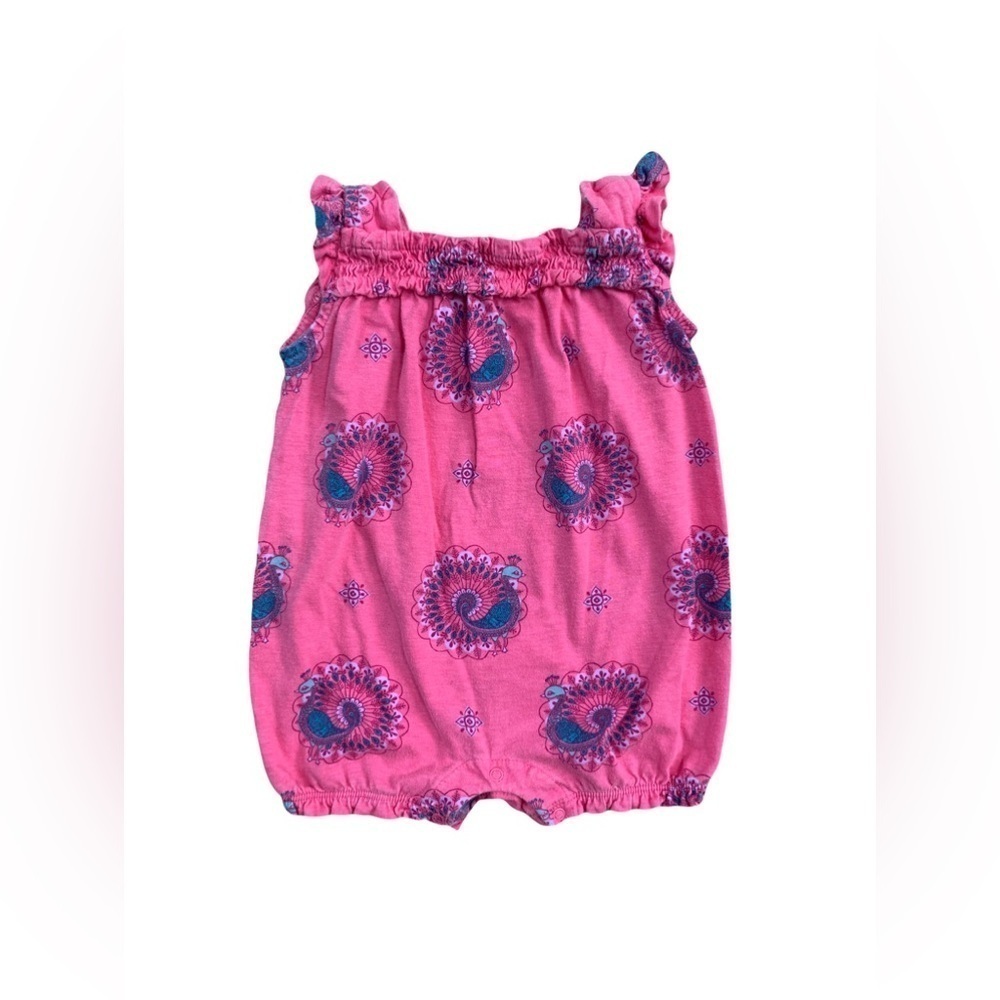 Tea Collection Size 3-6 Months Smocked Top Pink Peacock Romper